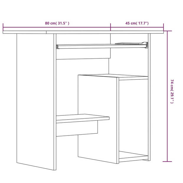 vidaXL Bureau 80x45x74 cm bewerkt hout gerookt eikenkleurig