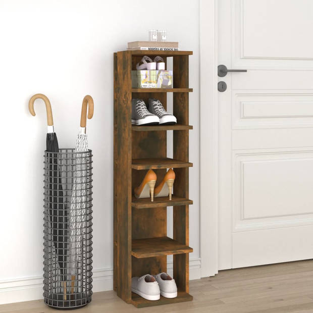 The Living Store Schoenenrek - Gerookt Eiken - 27.5x27x102 cm - 6 schappen