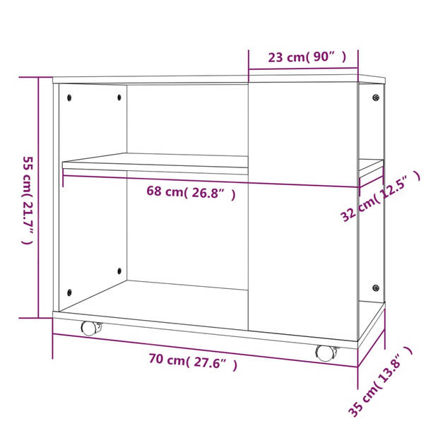 vidaXL Bijzettafel 70x35x55 cm bewerkt hout bruin eikenkleur