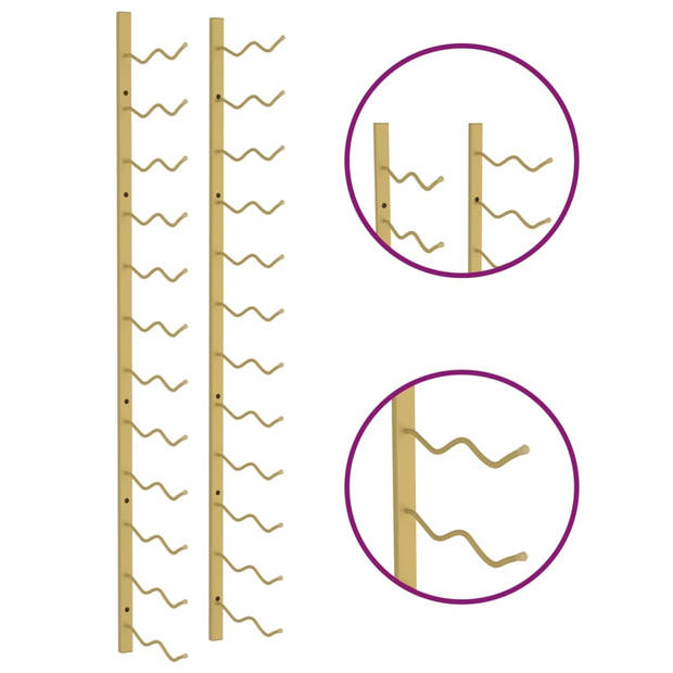 vidaXL Wijnrek voor 24 flessen wandmontage ijzer goudkleurig