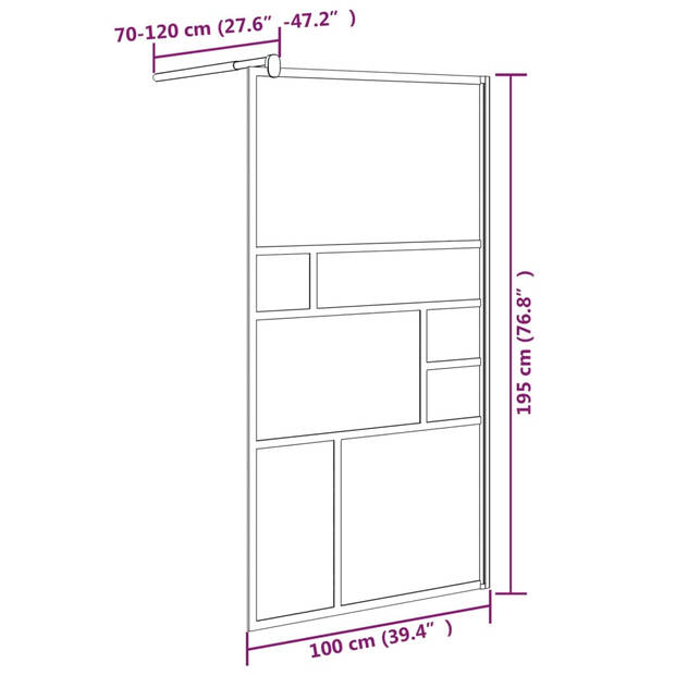 vidaXL Inloopdouchewand 100x195 cm ESG-glas wit