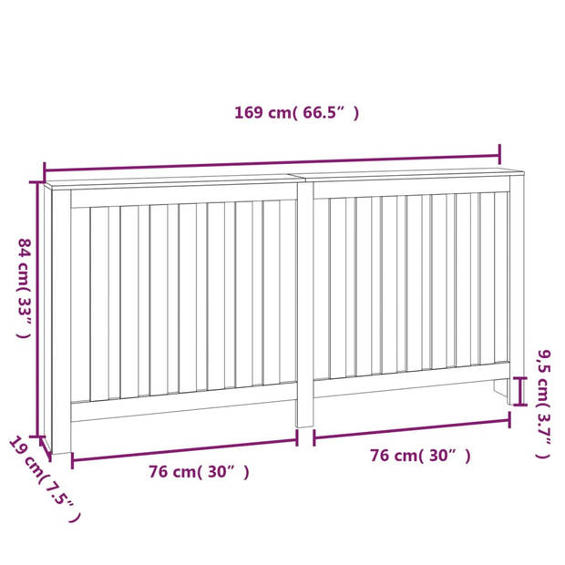 vidaXL Radiatorombouw 169x19x84 cm massief grenenhout grijs