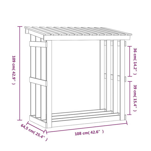 vidaXL Haardhoutrek 108x64,5x109 cm massief grenenhout