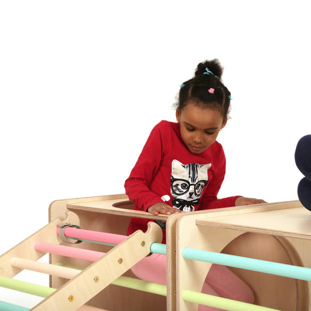 KateHaa Activiteiten Kubus met ladder van hout in pastelkleuren Indoor Klimrek voor kinderen