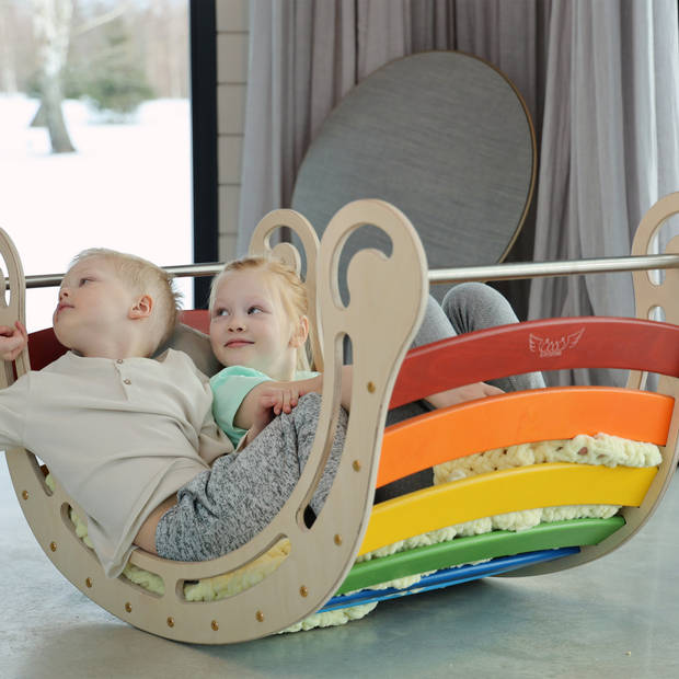 KateHaa XXL klimboog rocker van hout in regenboogkleuren Indoor Klimrek / Klimboog voor kinderen