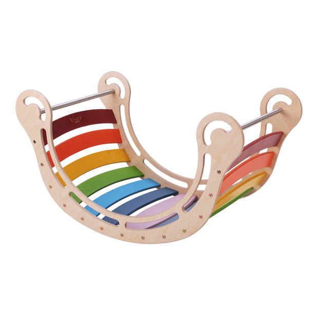 KateHaa XXL klimboog rocker van hout met Klimwand in regenboogkleuren Indoor Klimrek / Klimboog voor kinderen