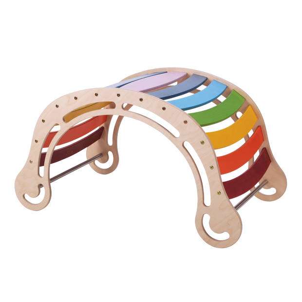 KateHaa XXL klimboog rocker van hout met Klimwand in regenboogkleuren Indoor Klimrek / Klimboog voor kinderen