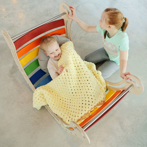 KateHaa XXL klimboog rocker van hout in regenboogkleuren Indoor Klimrek / Klimboog voor kinderen