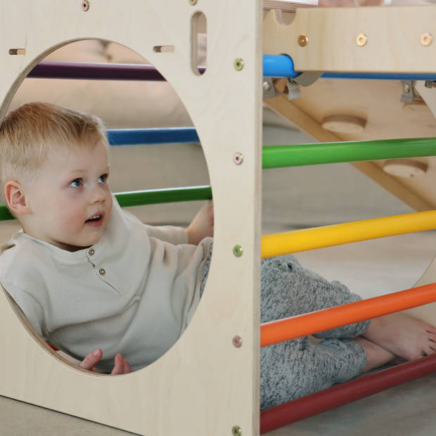 KateHaa Activiteiten Kubus met ladder van hout in regenboogkleuren Indoor Klimrek voor kinderen