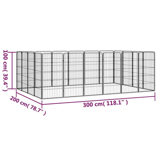 vidaXL Hondenkennel 20 panelen 50 x 100 cm gepoedercoat staal zwart