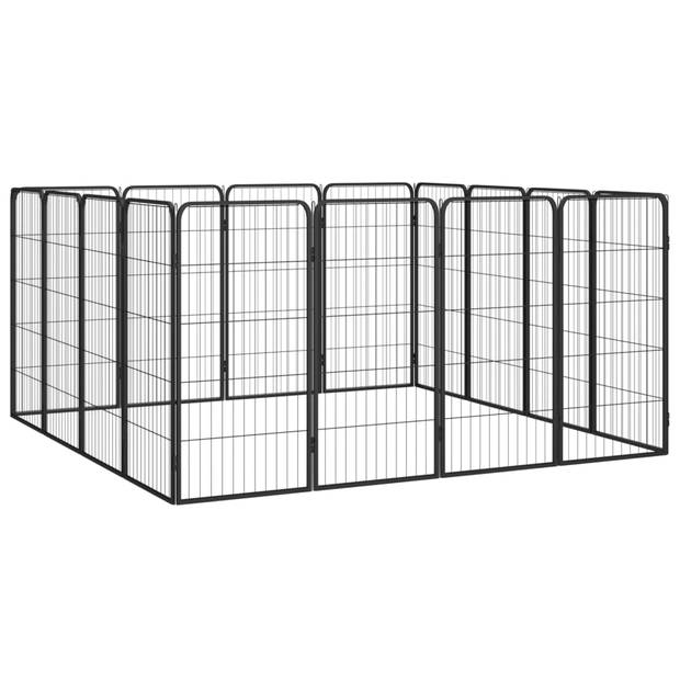 vidaXL Hondenkennel 16 panelen 50 x 100 cm gepoedercoat staal zwart