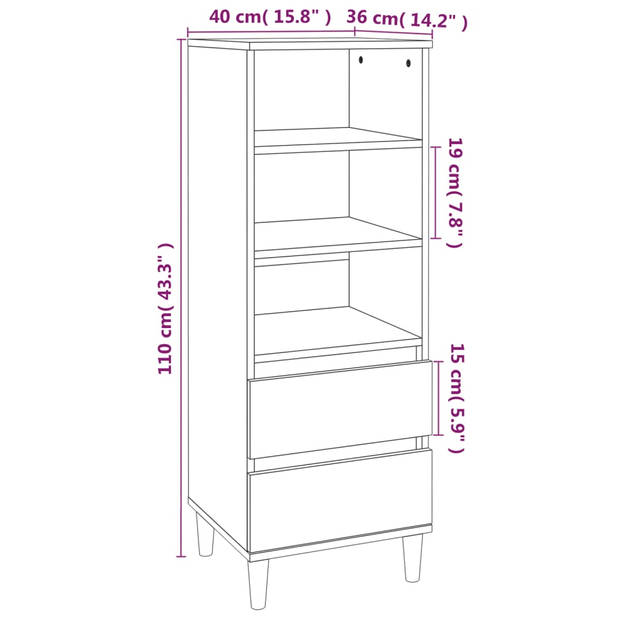 vidaXL Hoge kast 40x36x110 cm bewerkt hout gerookt eiken