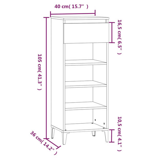 The Living Store Schoenenrek - Sonoma eiken - 40 x 36 x 105 cm - Duurzaam hout en metaal