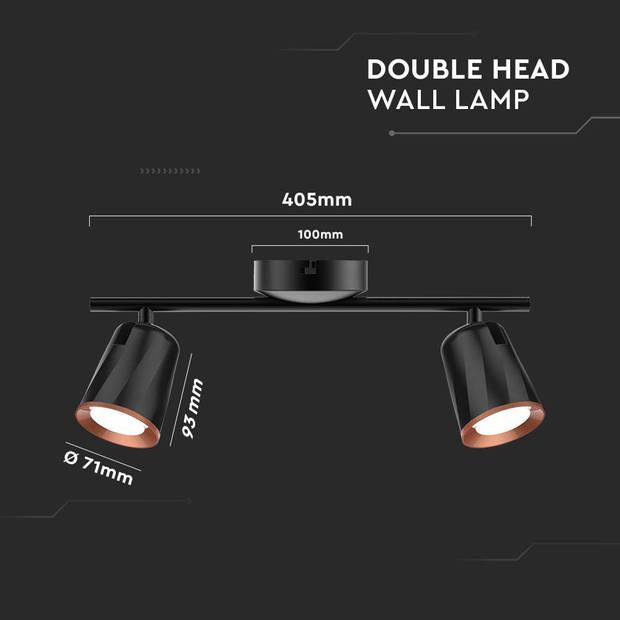 V-TAC VT-812-B-N LED plafondlamp met 2 spots - Zwart - IP20 - 10W - 1080 Lumen - 3000K