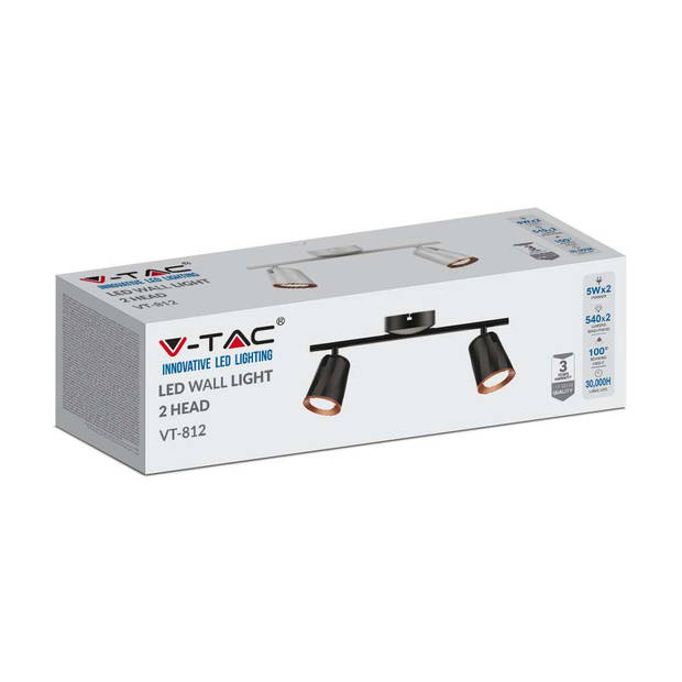 V-TAC VT-812-W-N LED plafondlamp met 2 spots - IP20 - Wit - 10W - 1080 Lumen - 3000K