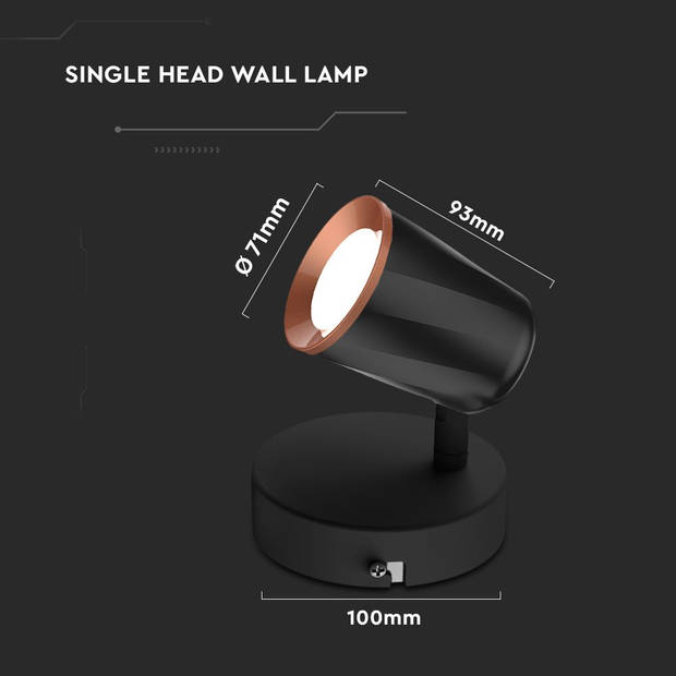 V-TAC VT-806-B-N LED plafondlamp met spot - Zwart - IP20 - 5W - 540 Lumen - 3000K