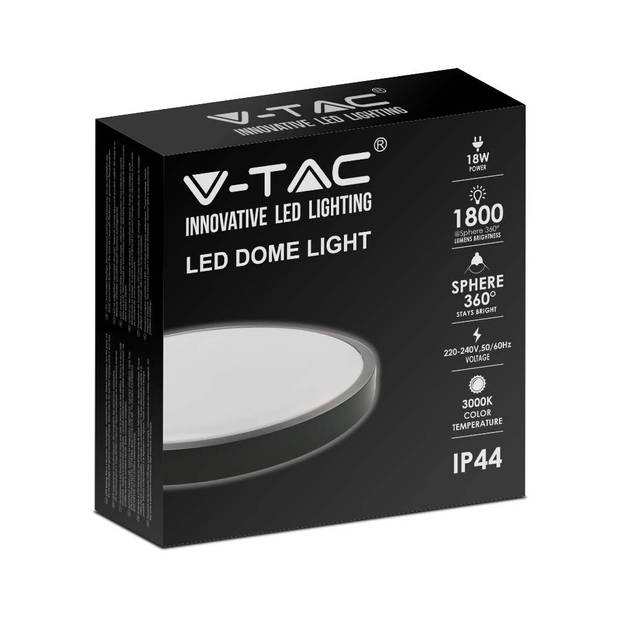 V-TAC VT-8618B-RD LED ronde plafonnière - Zwart - 225mm - IP44 - 18W- 1800 Lumen - 6500K