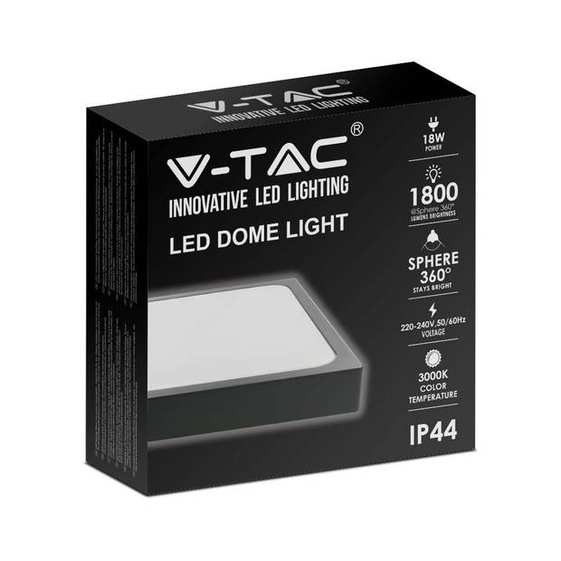 V-TAC VT-8624B-SQ LED vierkante plafonnière - Zwart - 295mm - IP44 - 24W - 2400 Lumen - 6500K