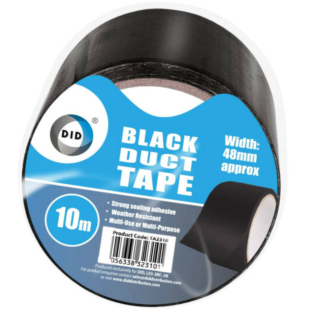 DID duct tape/reparatietape zwart 10 meter x 48 mm - Tape (klussen)