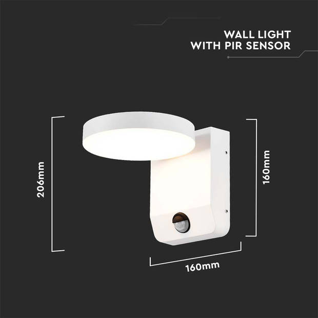 V-TAC VT-11020S-RD-W Draaibare LED wandlamp met Sensor - IP65 - Wit - 17W - 2520 Lumen - 4000K