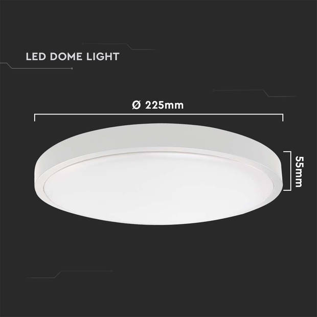 V-TAC VT-8618W-RD LED ronde plafonnière - 225mm - IP44 - Wit - 18W - 1800 Lumen - 4000K