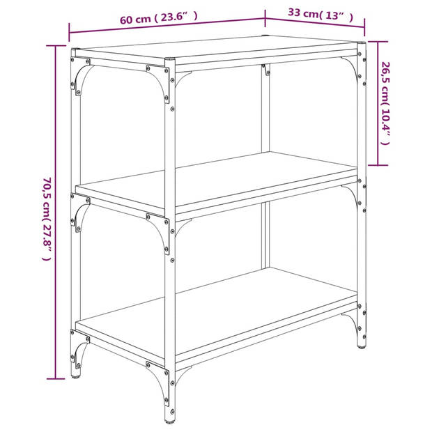 vidaXL Boekenkast 60x33x70,5 cm bewerkt hout en staal zwart