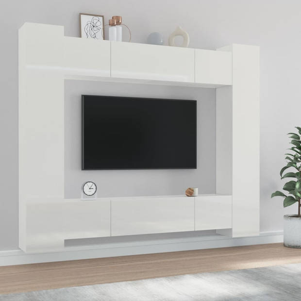 The Living Store Televisiemeubelset - Klassiek - Hoogglans wit - 80 x 30 x 30 cm - 30.5 x 30 x 90 cm