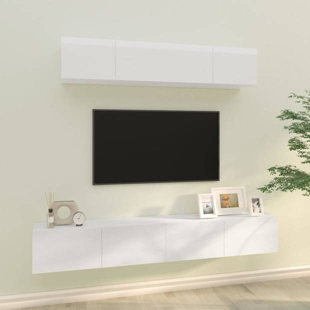 The Living Store Televisiemeubel - Klassiek - 2x 60x30x30cm en 2x 80x30x30cm - Hoogglans wit