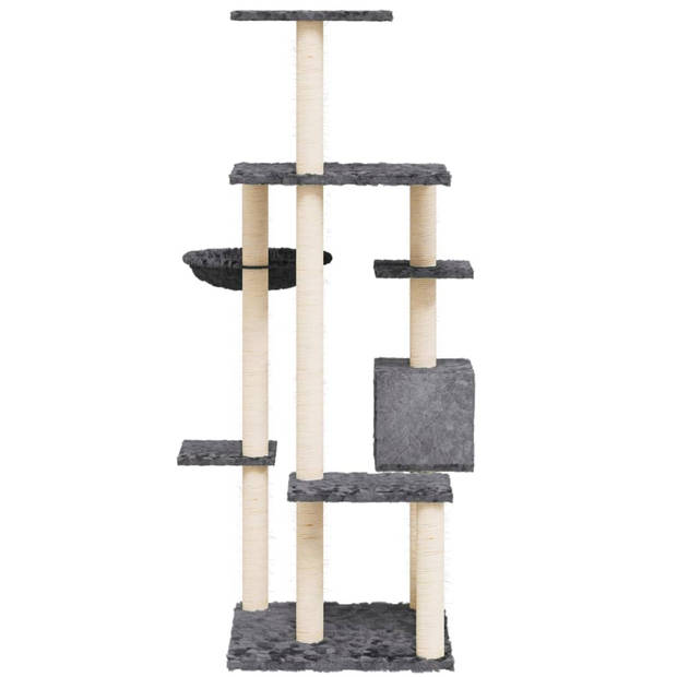 The Living Store Kattenboom - Donkergrijs - 78.5 x 65 x 142 cm - Meerdere niveaus en comfortabel pluche