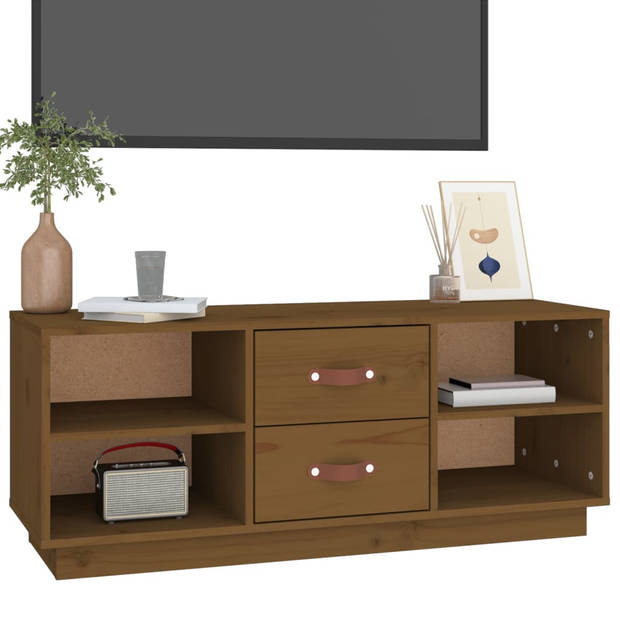 vidaXL Tv-meubel 100x34x40 cm massief grenenhout honingbruin