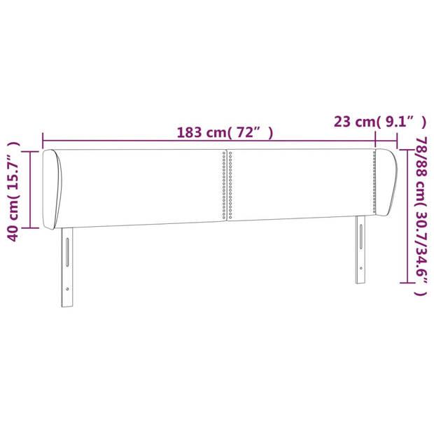 vidaXL Hoofdbord met randen 183x23x78/88 cm fluweel donkergrijs