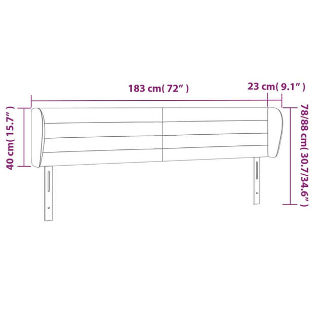 vidaXL Hoofdbord met randen 183x23x78/88 cm stof zwart