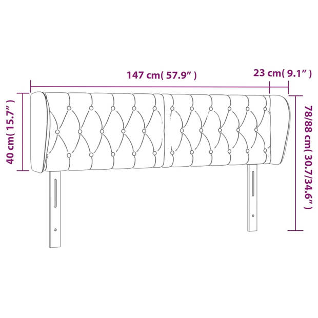 vidaXL Hoofdbord met randen 147x23x78/88 cm stof taupe