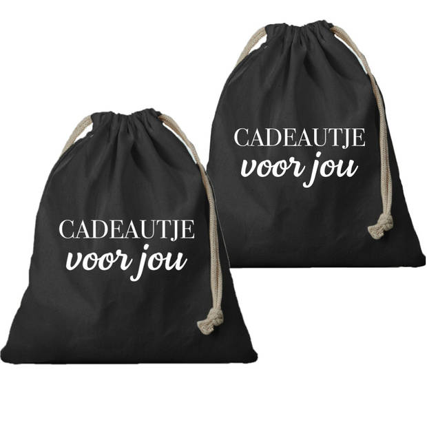 4x Canvas cadeautasje Cadeautje voor jou zwart met koord 25 x 30 cm - cadeauverpakking feest