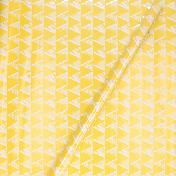 1x Inpakpapier/cadeaupapier geel met witte driehoekjes motief 200 x 70 cm rol - Cadeaupapier
