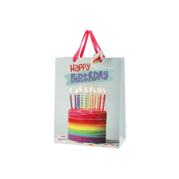 Set van 6x stuks papieren verjaardag giftbags/cadeau tasjes verjaardagstaart 25 x 32 x 12 cm - cadeautasjes