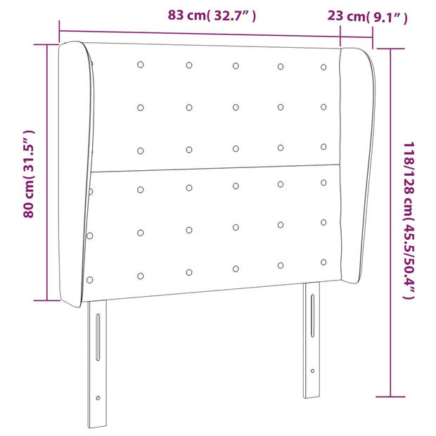 vidaXL Hoofdbord met randen 83x23x118/128 cm kunstleer zwart