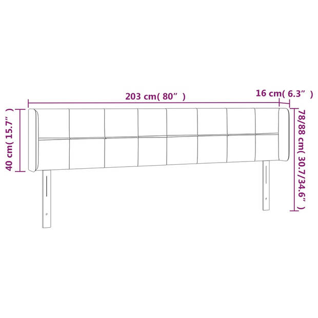 vidaXL Hoofdbord LED 203x16x78/88 cm fluweel lichtgrijs