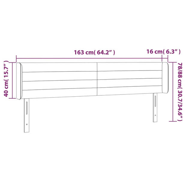 vidaXL Hoofdbord met randen 163x16x78/88 cm fluweel donkergrijs