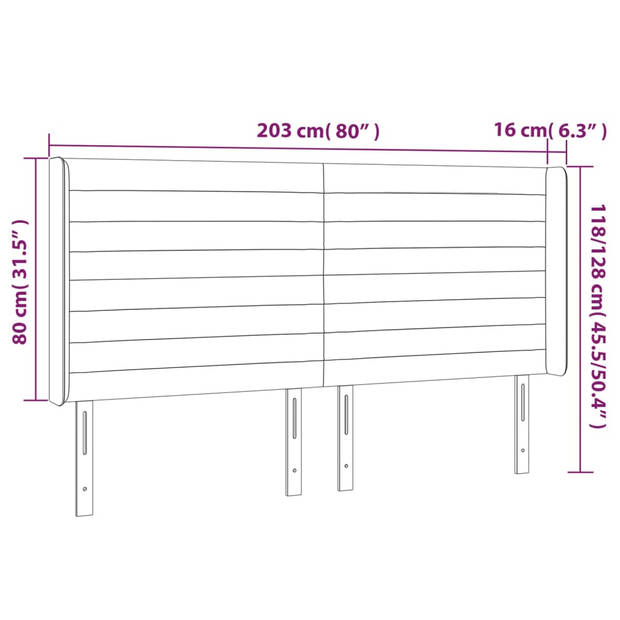 vidaXL Hoofdbord LED 203x16x118/128 cm fluweel donkergroen