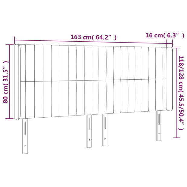 vidaXL Hoofdbord met randen 163x16x118/128 cm stof donkerbruin