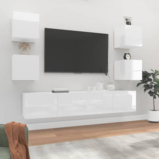 The Living Store Tv-meubelset Trendy - Hoogglans wit - 6-delig