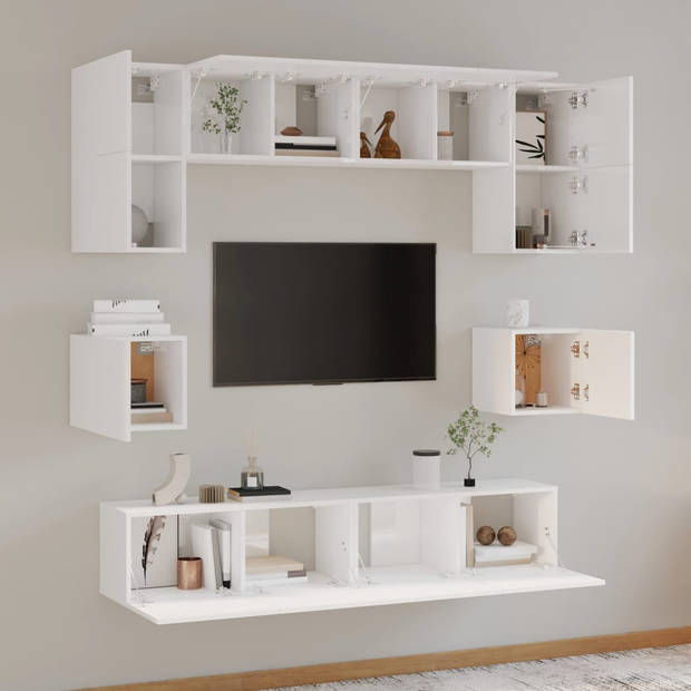 The Living Store TV Meubel Set - Klassiek - Wandgemonteerd - Hoogglans Wit - 4x 60x30x30cm - 2x 80x30x30cm - 2x