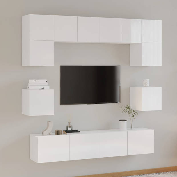 The Living Store TV Meubel Set - Klassiek - Wandgemonteerd - Hoogglans Wit - 4x 60x30x30cm - 2x 80x30x30cm - 2x