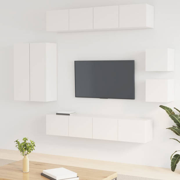 The Living Store Televisiemeubelset - Klassiek design - Hoogglans wit - 4x 80x30x30cm - 2x 30.5x30x90cm - 2x