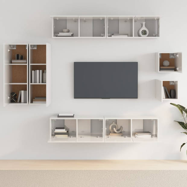 The Living Store Televisiemeubelset - Klassiek design - Hoogglans wit - 4x 80x30x30cm - 2x 30.5x30x90cm - 2x