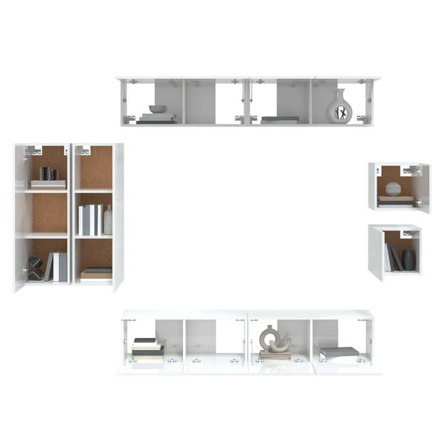 The Living Store Televisiemeubelset - Klassiek design - Hoogglans wit - 4x 80x30x30cm - 2x 30.5x30x90cm - 2x