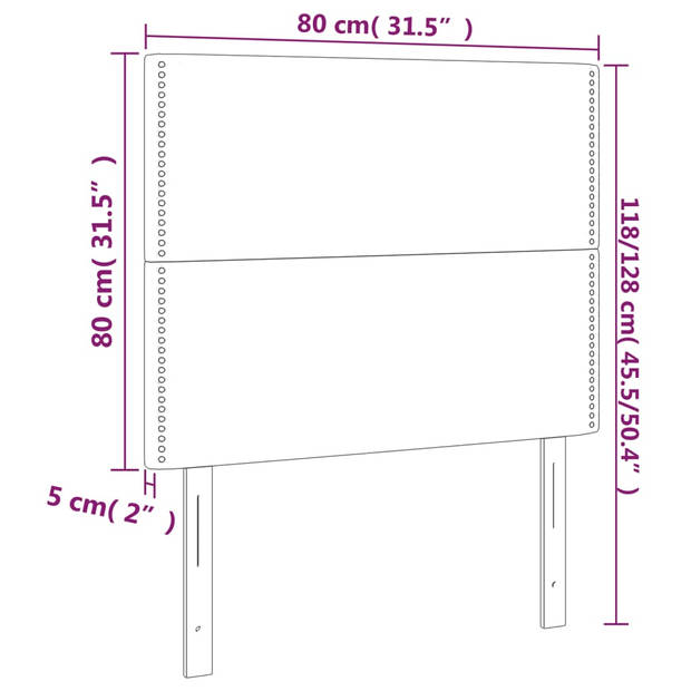 vidaXL Hoofdborden 2 st 80x5x78/88 cm fluweel donkergrijs