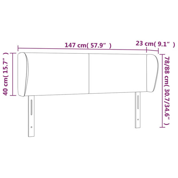 vidaXL Hoofdbord met randen 147x23x78/88 cm stof donkergrijs