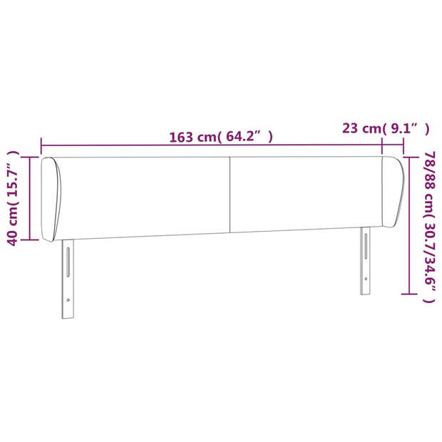 vidaXL Hoofdbord met randen 163x23x78/88 cm stof donkergrijs